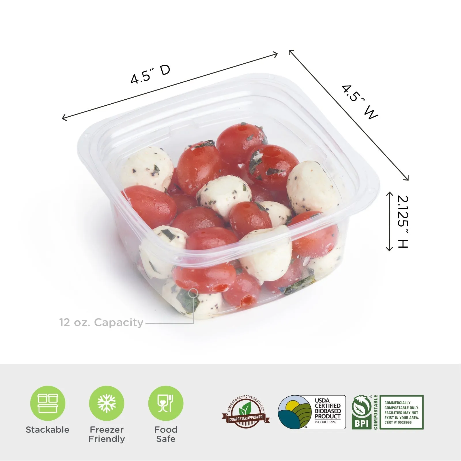 12 oz. Deli Container. Crystal Clear. PLA. 675/Case