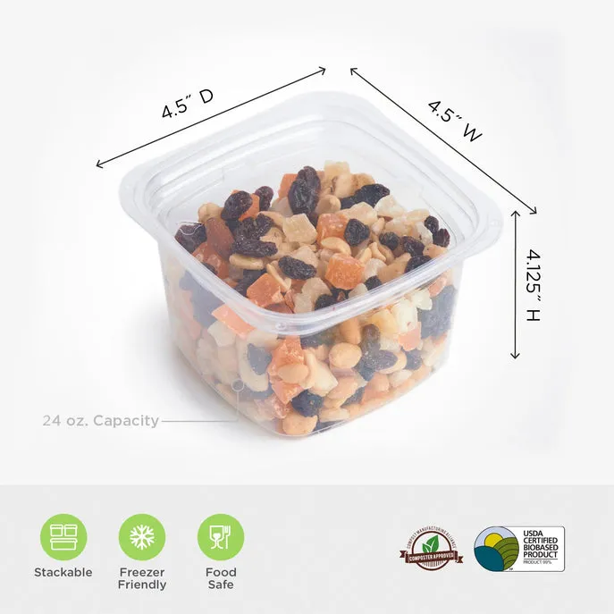 24 oz. Deli Container. Crystal Clear. PLA. 675/Case