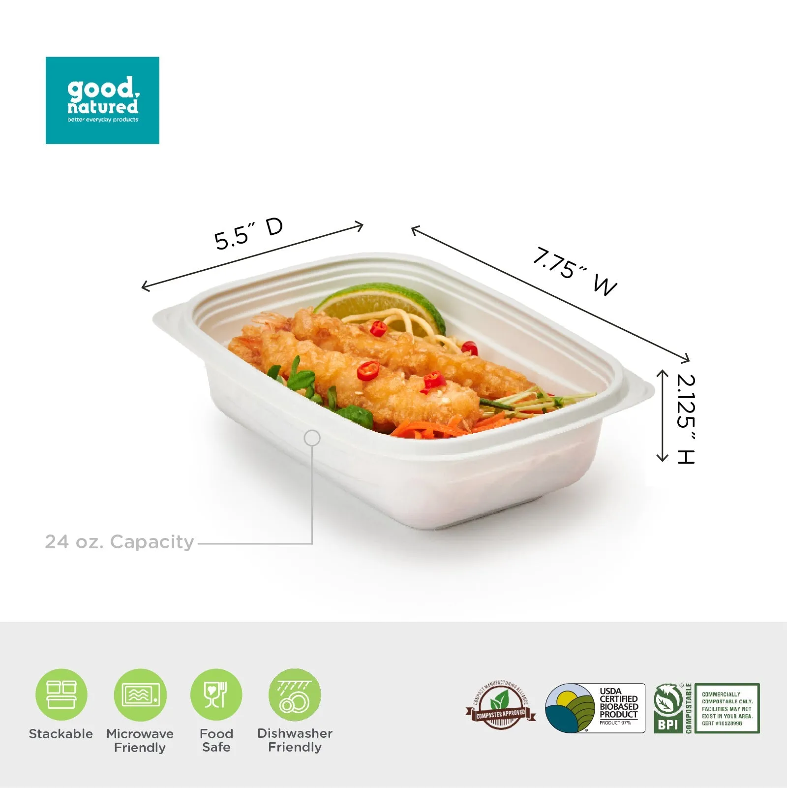 24 oz. GoodToGo Microwavable Container. Stone. CPLA. 450/Case