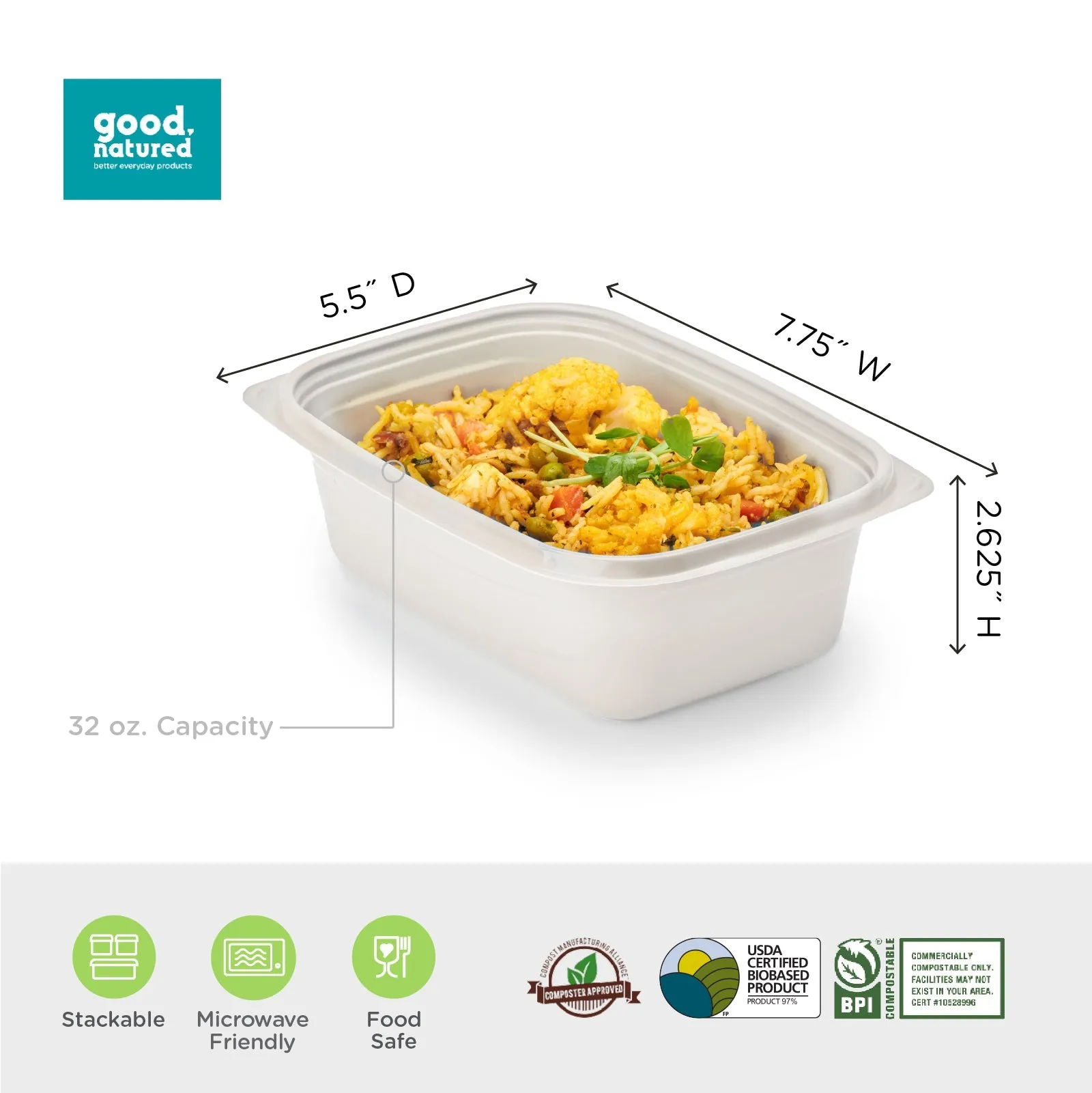 32 oz. GoodToGo Microwavable Container. Stone. CPLA. 450/Case