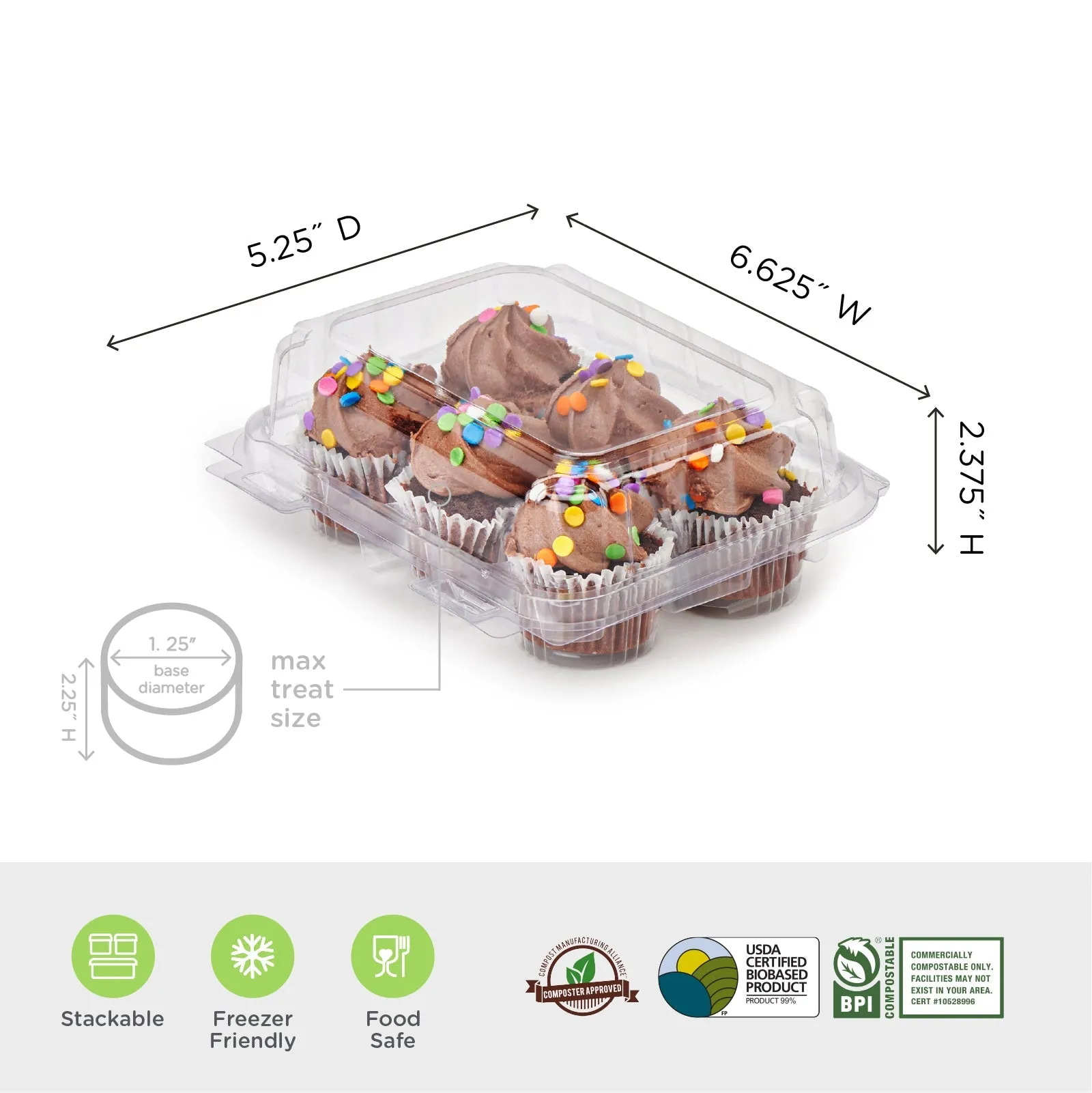 6-pack 2.25 Mini Cupcake & Muffin Package. Crystal Clear. PLA. 250/Case