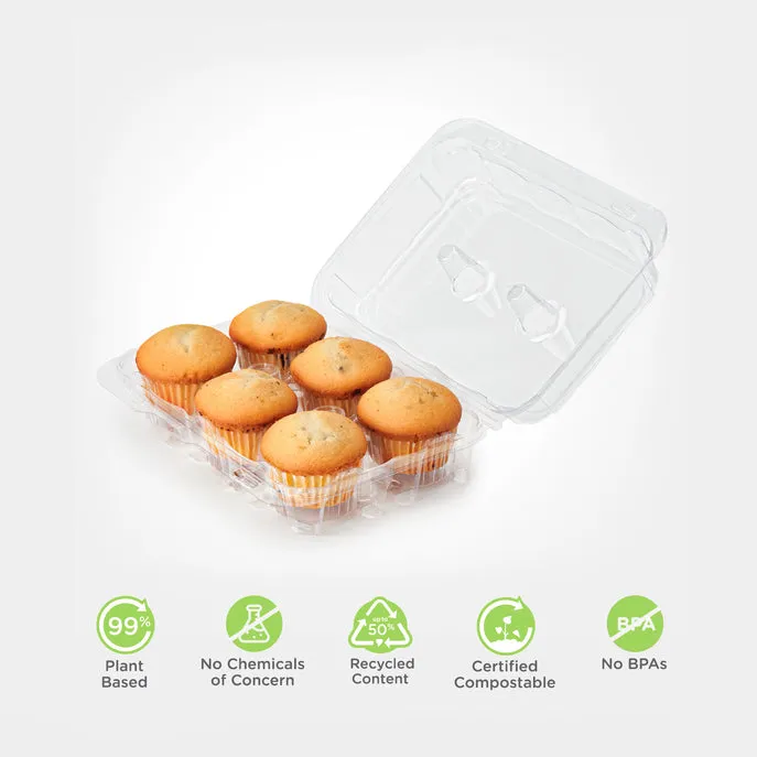 6-pack 2.75 Classic Muffin Package. Crystal Clear. PLA. 300/Case