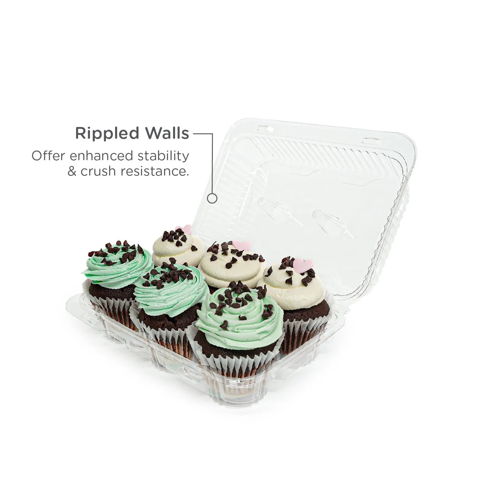 6-pack 3.25 Classic Cupcake & Muffin Package. Crystal Clear. PLA. 250/Case
