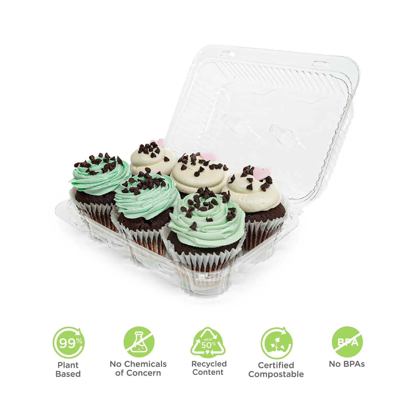 6-pack 3.25 Classic Cupcake & Muffin Package. Crystal Clear. PLA. 250/Case