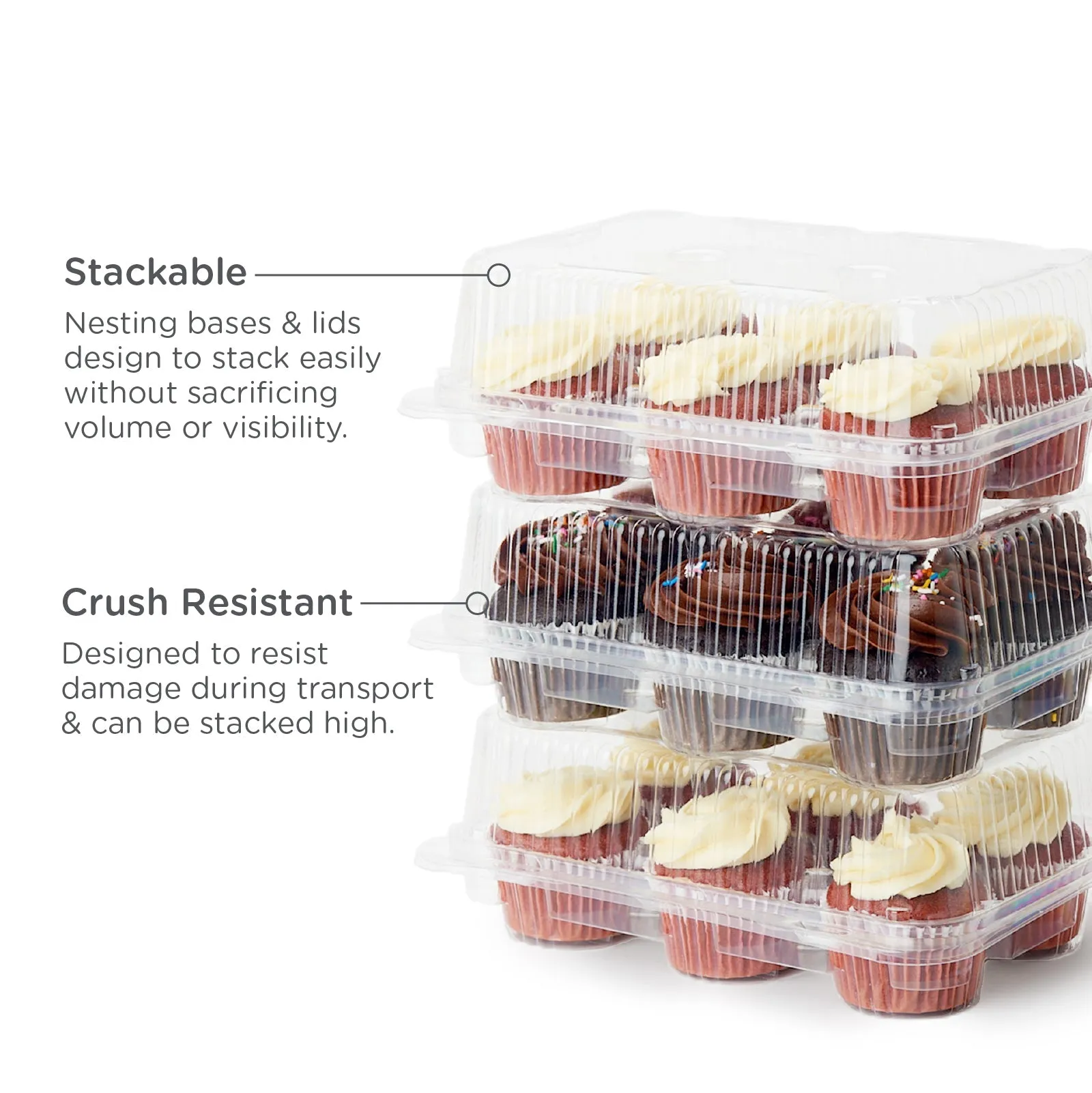 6-pack 3.25 Classic Cupcake & Muffin Package. Crystal Clear. PLA. 250/Case