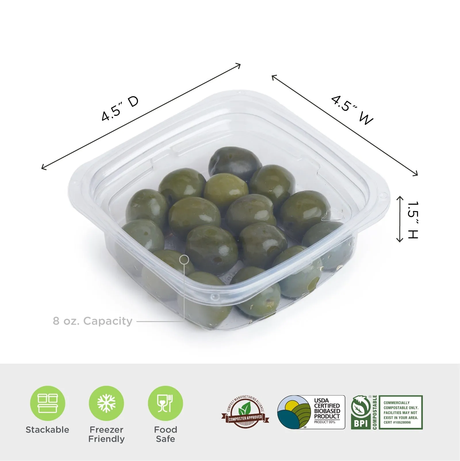 8 oz. Deli Container. Crystal Clear. PLA. 675/Case