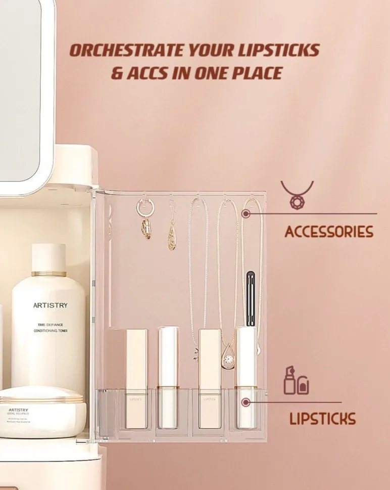 All-in-one Organizer with Led Mirror for Makeup Skincare & Accessories