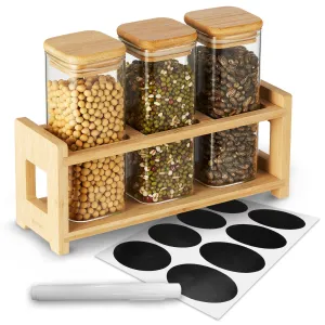 Berkware Glass Mini Storage Jars with Bamboo Lids and Display Stand - For Coffee. Sugar. Candy etc.