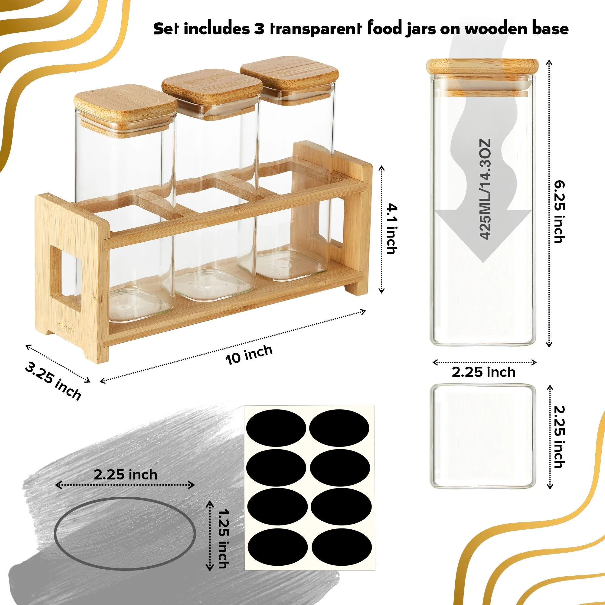 Berkware Glass Mini Storage Jars with Bamboo Lids and Display Stand - For Coffee. Sugar. Candy etc.