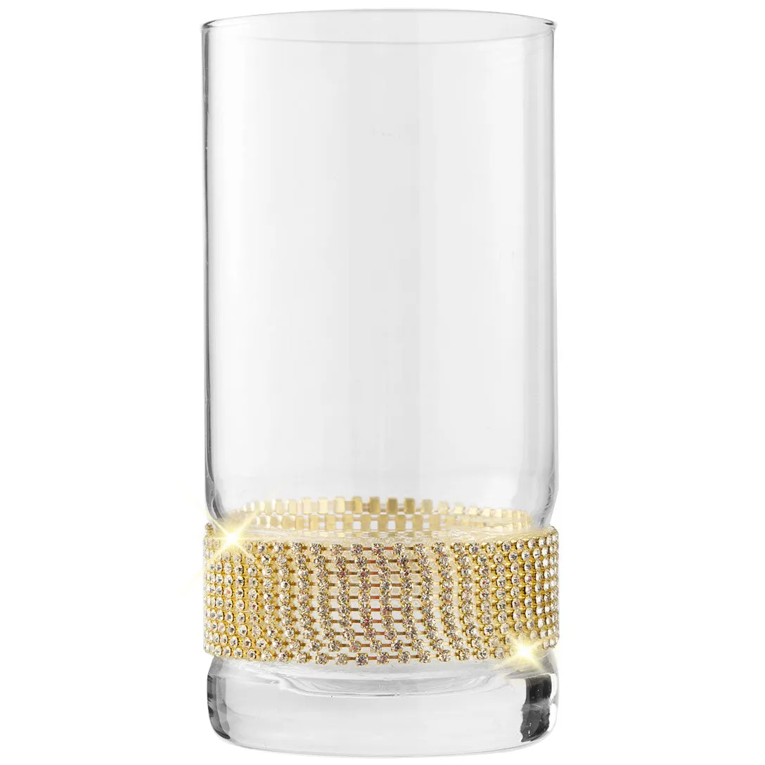 Berkware Luxurious Highball Cocktail Glasses - Sparkling Rhinestone Diamond Studded  Collins Glass - 16oz. Set of 6