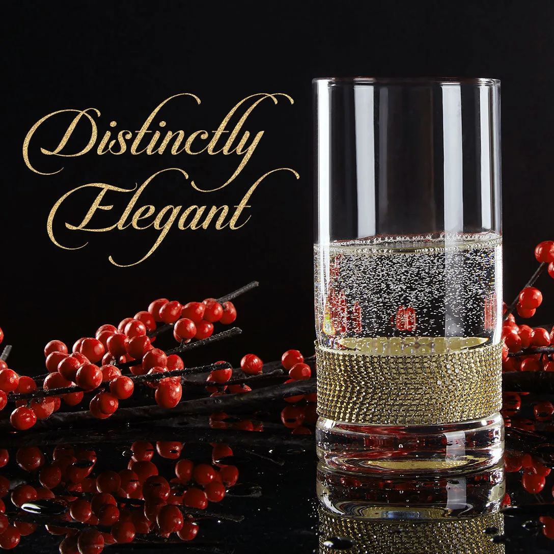 Berkware Luxurious Highball Cocktail Glasses - Sparkling Rhinestone Diamond Studded  Collins Glass - 16oz. Set of 6