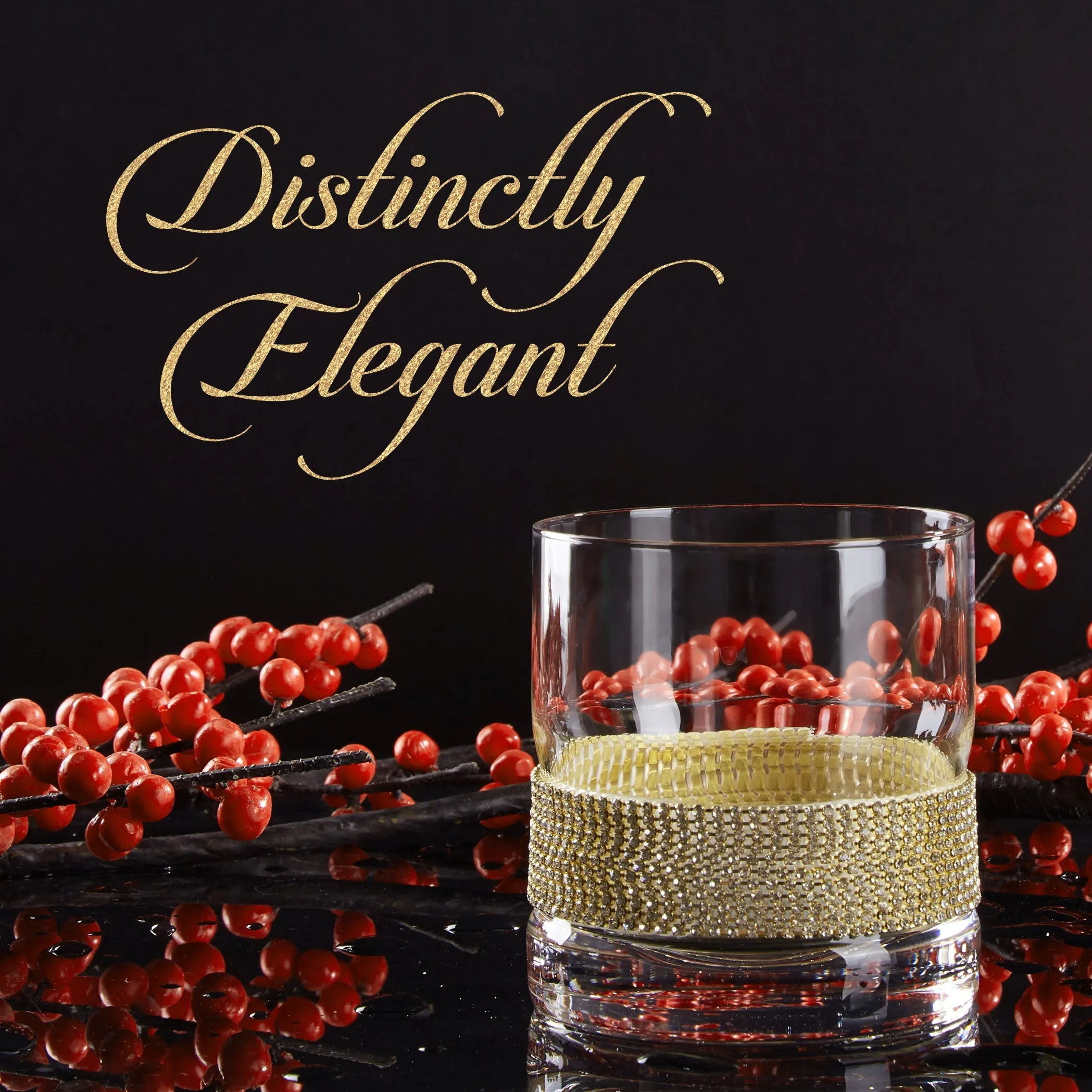 Berkware Set of 2 Elegant Old Fashioned Whiskey Glasses - 10oz Lowball Glasses with Sparkling Rhinestone Diamond Studded  Design