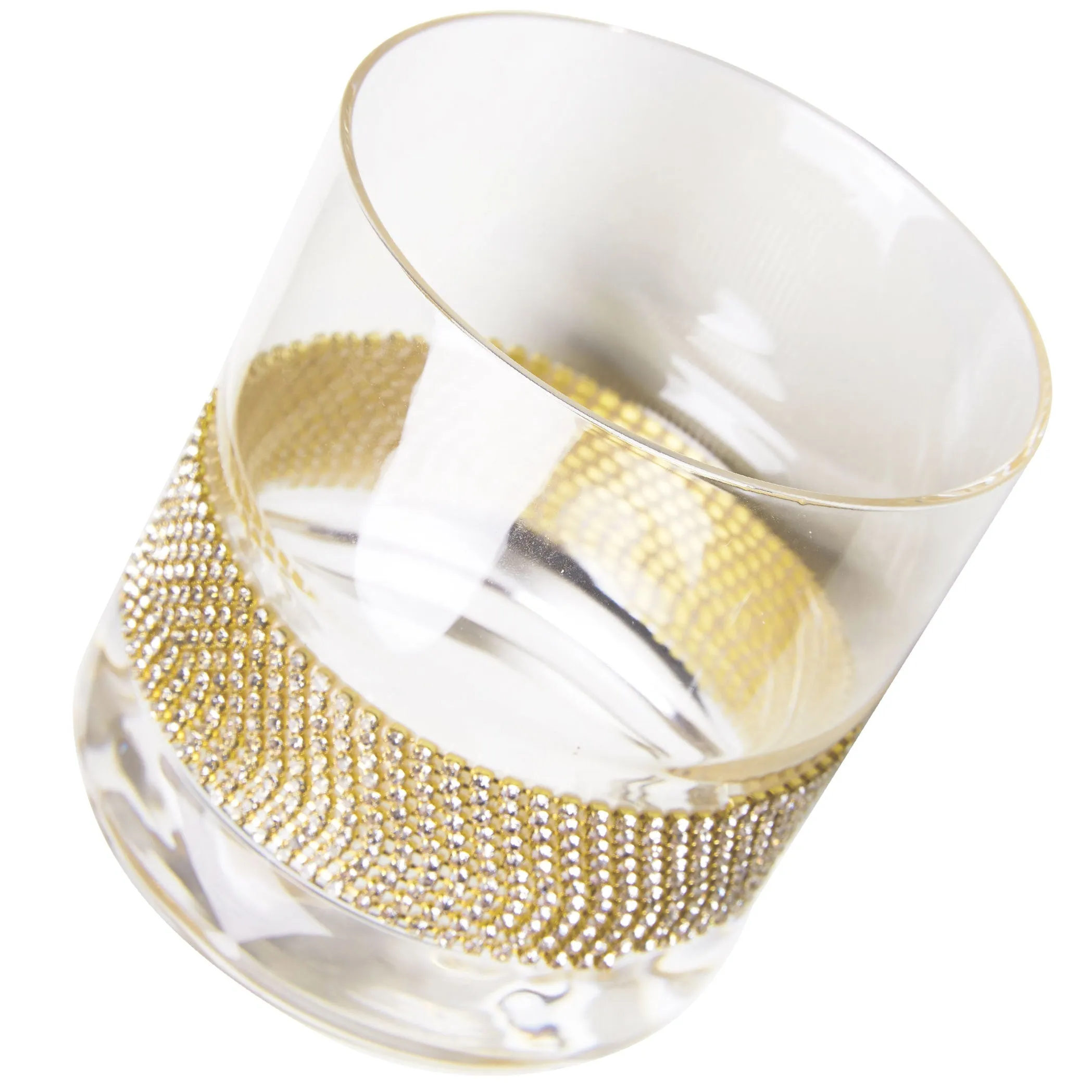 Berkware Set of 2 Elegant Old Fashioned Whiskey Glasses - 10oz Lowball Glasses with Sparkling Rhinestone Diamond Studded  Design