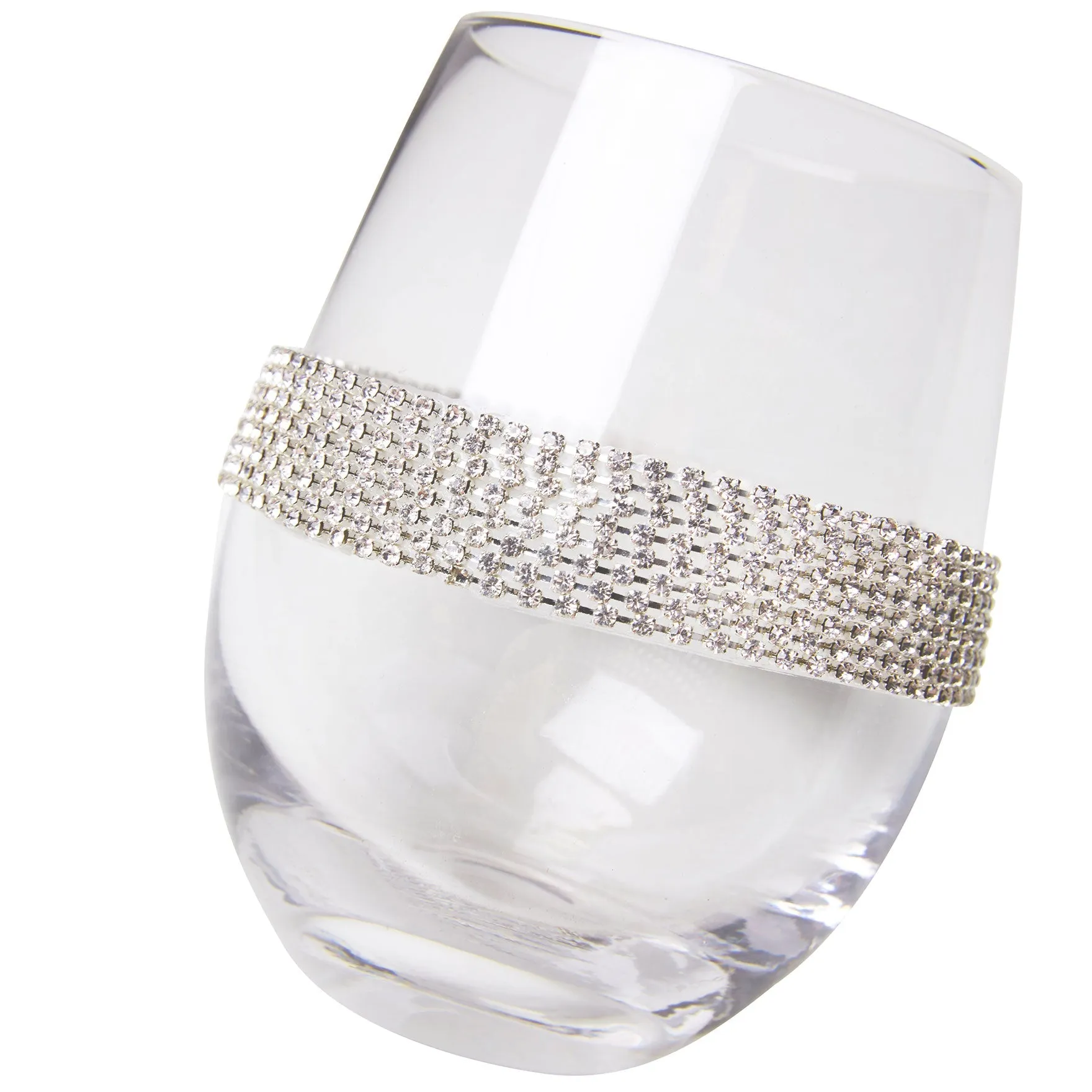 Berkware Set of 2 Stemless Wine Glasses - Luxury Wine Tumblers - Elegant Rhinestone Embellishments - 16oz. 5 tall Glassware Set - Two stemless red wine glasses for toasting
