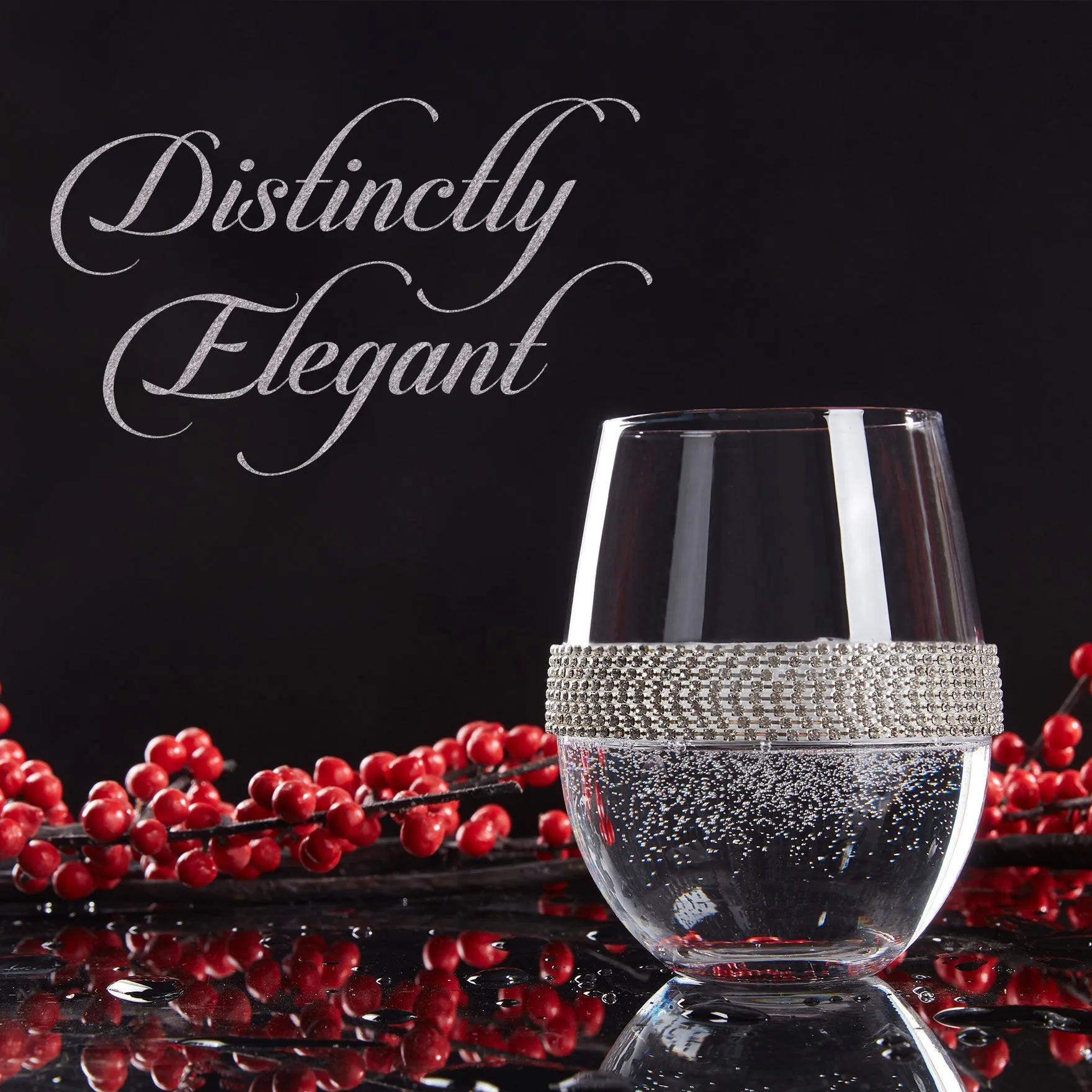 Berkware Set of 2 Stemless Wine Glasses - Luxury Wine Tumblers - Elegant Rhinestone Embellishments - 16oz. 5 tall Glassware Set - Two stemless red wine glasses for toasting