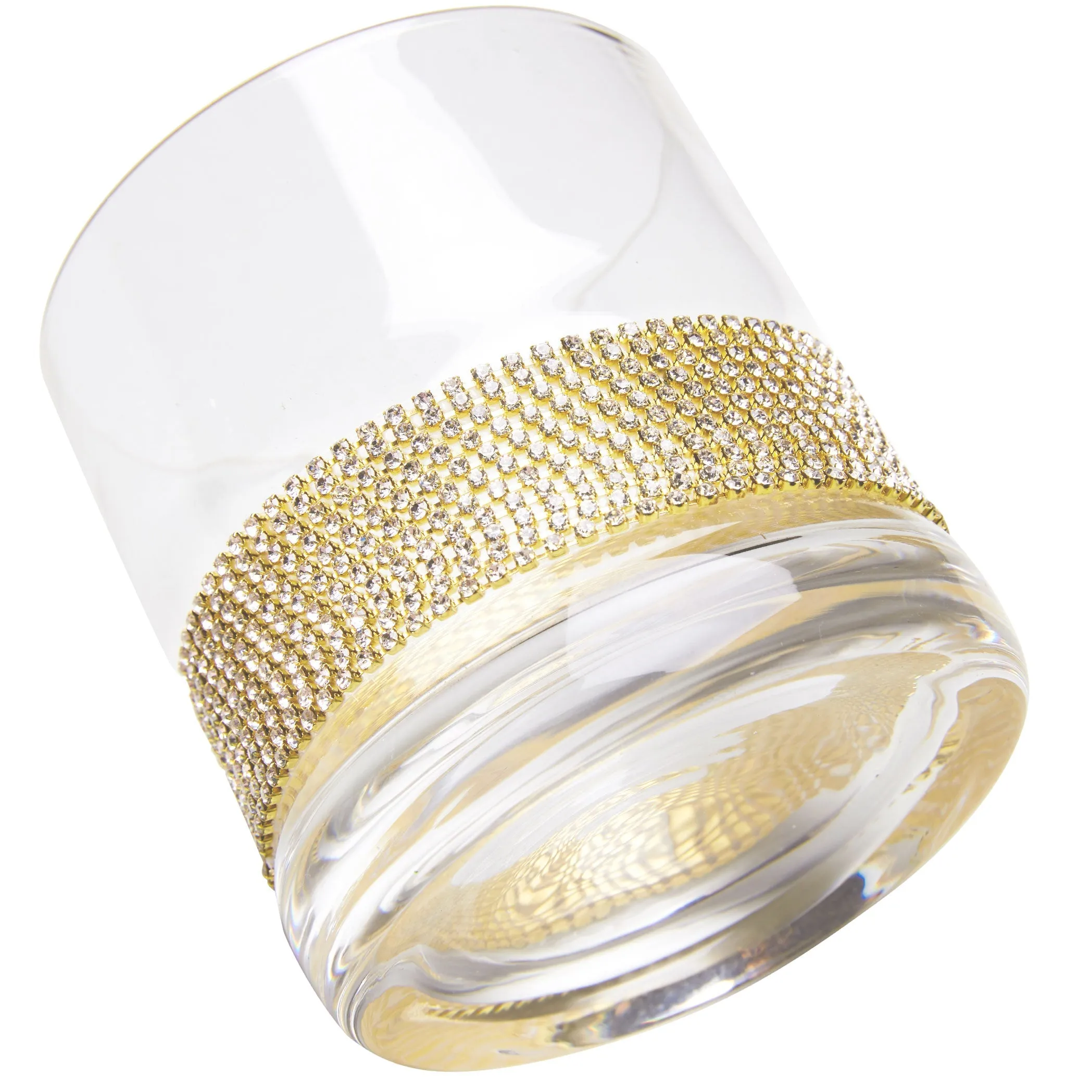 Berkware Set of 6 Elegant Old Fashioned Whiskey Glasses - 10oz Lowball Glasses with Sparkling Rhinestone Diamond Studded  Design