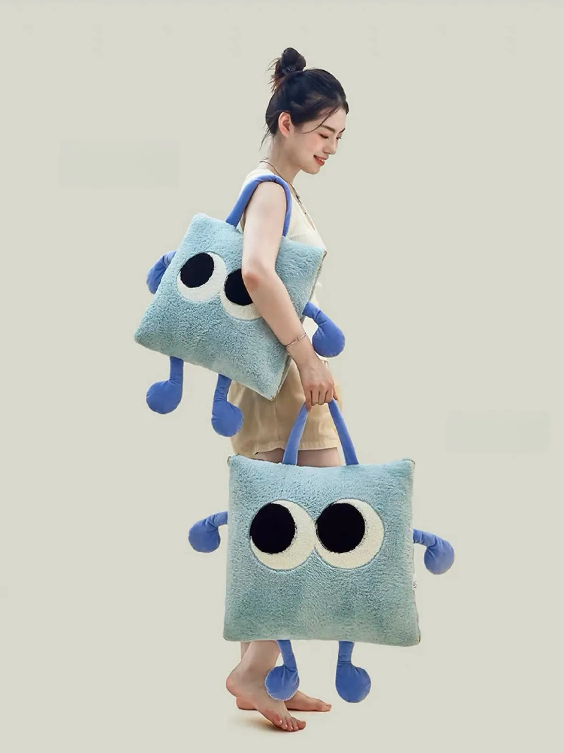 Big Eyes 2-in-1 Convertible Throw Pillow Blanket. Cute Whimsical Soft Cushion