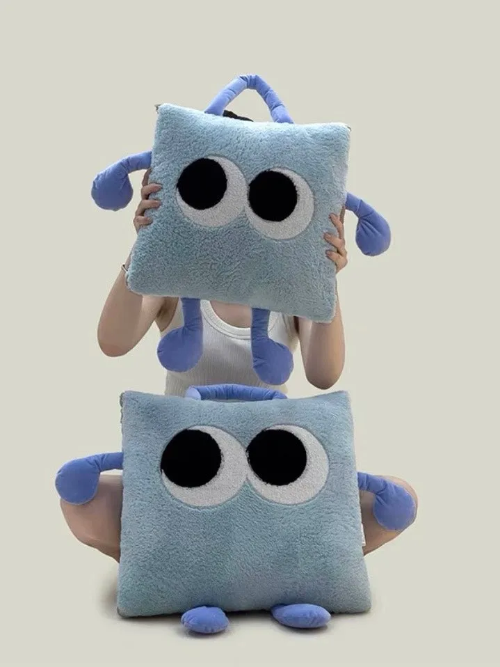 Big Eyes 2-in-1 Convertible Throw Pillow Blanket. Cute Whimsical Soft Cushion