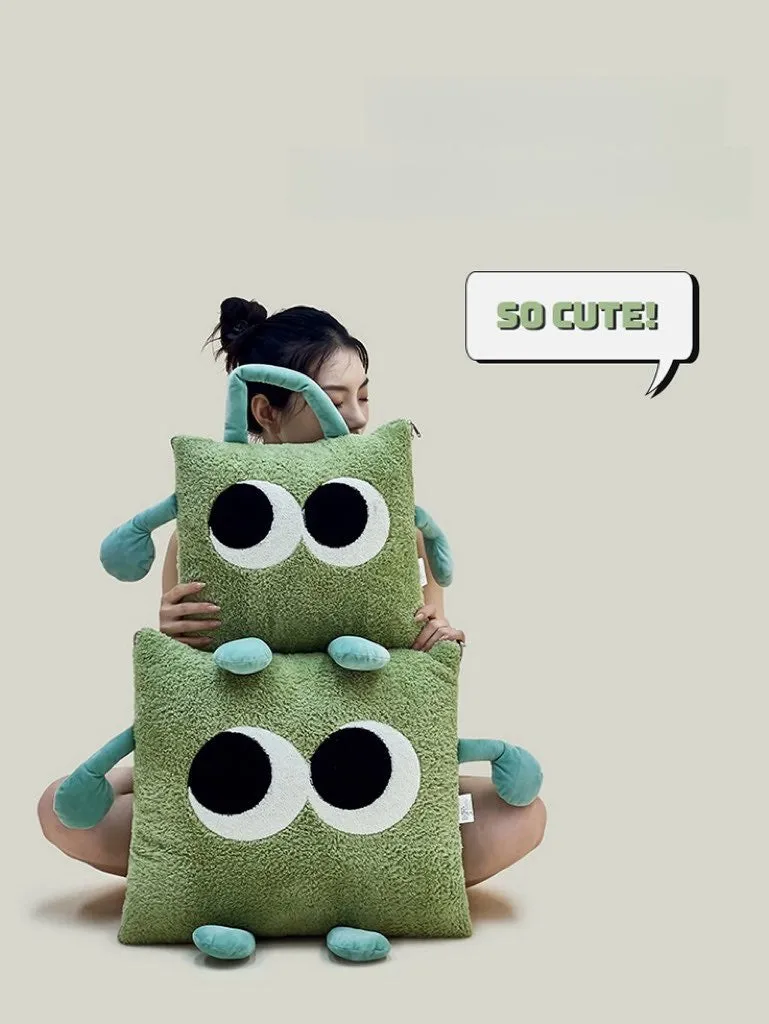 Big Eyes 2-in-1 Convertible Throw Pillow Blanket. Cute Whimsical Soft Cushion