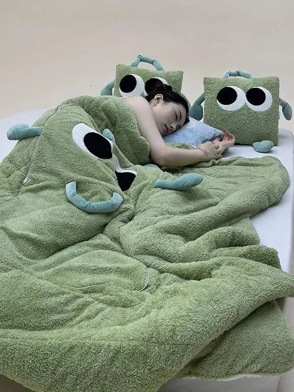 Big Eyes 2-in-1 Convertible Throw Pillow Blanket. Cute Whimsical Soft Cushion