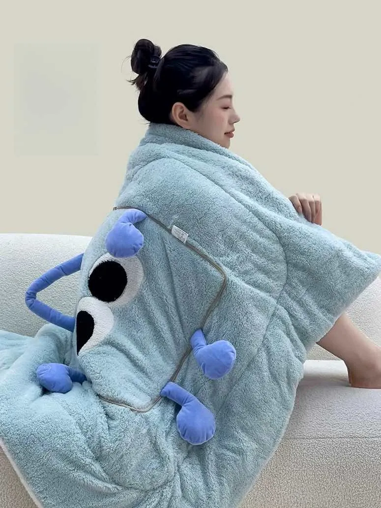 Big Eyes 2-in-1 Convertible Throw Pillow Blanket. Cute Whimsical Soft Cushion