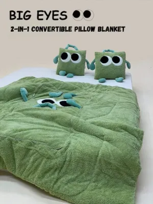 Big Eyes 2-in-1 Convertible Throw Pillow Blanket. Cute Whimsical Soft Cushion