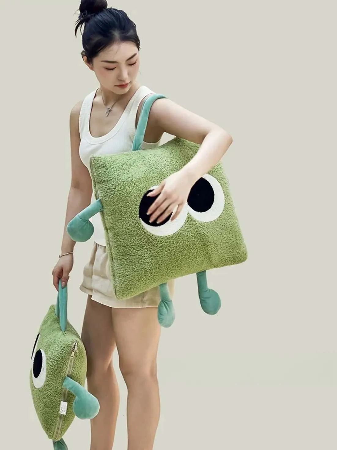 Big Eyes 2-in-1 Convertible Throw Pillow Blanket. Cute Whimsical Soft Cushion