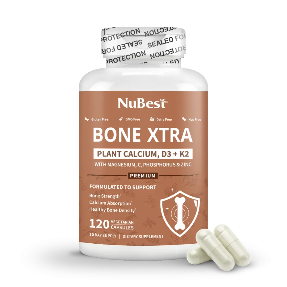 Bone Xtra. Plant-Based Formula for Teens & Adults. 120 Vegan Capsules by NuBest Nutrition