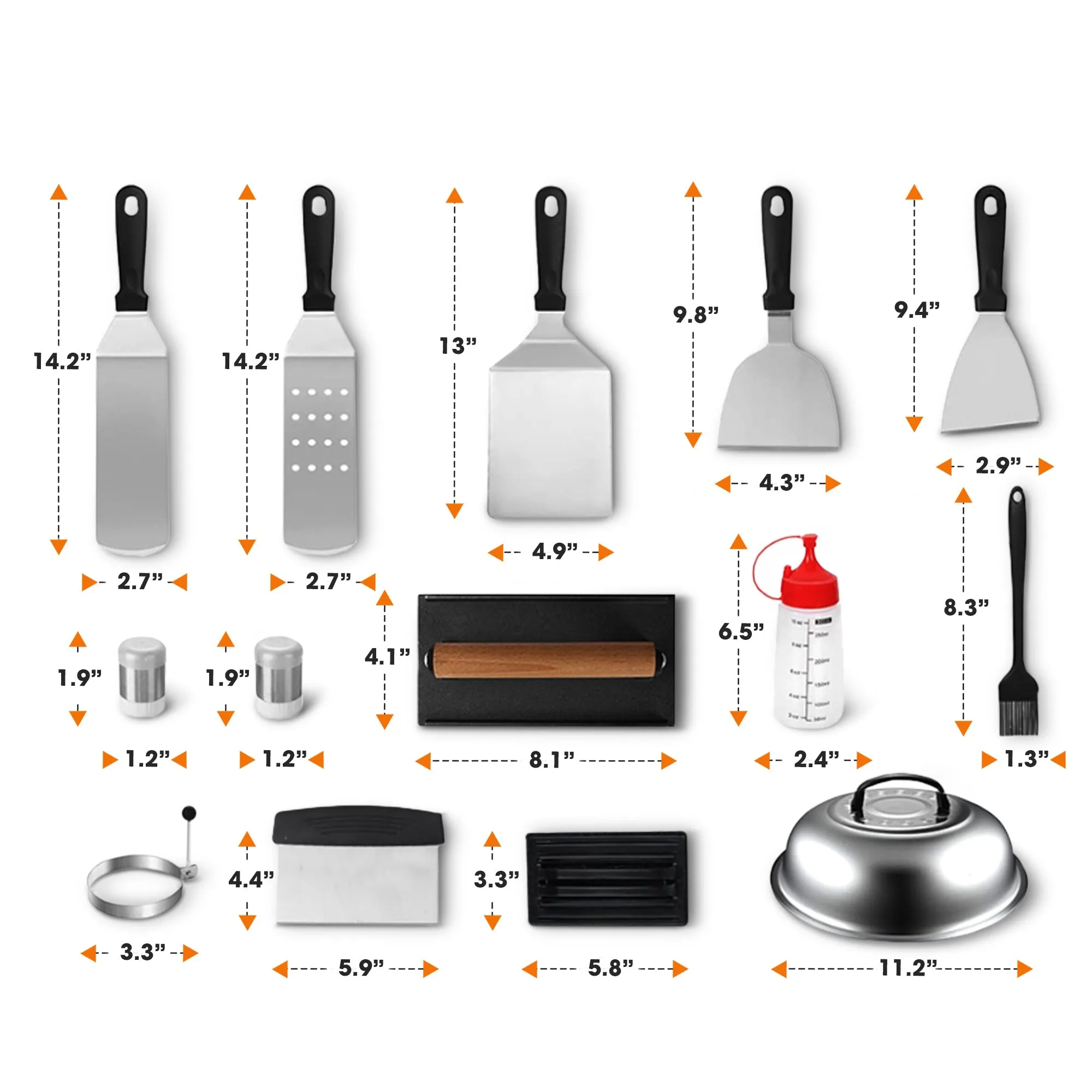 Cheer Collection 18-Piece Griddle Set  Stainless Steel BBQ Grill Tools