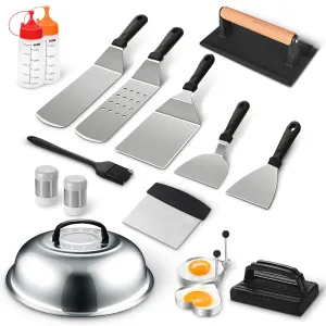 Cheer Collection 18-Piece Griddle Set  Stainless Steel BBQ Grill Tools