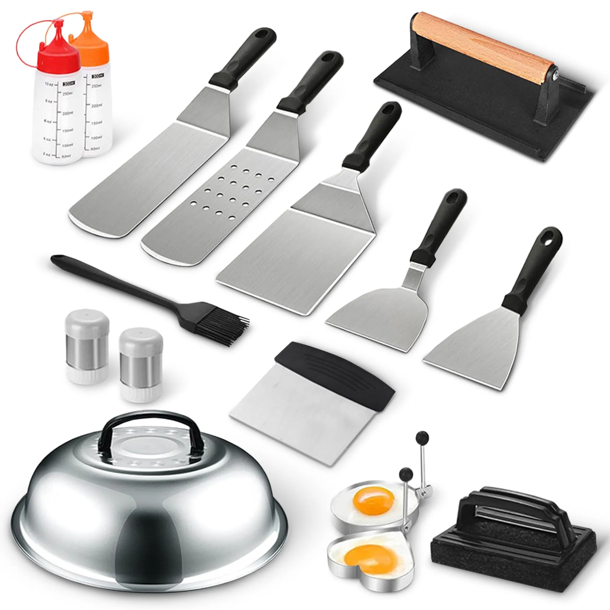 Cheer Collection 18-Piece Griddle Set  Stainless Steel BBQ Grill Tools