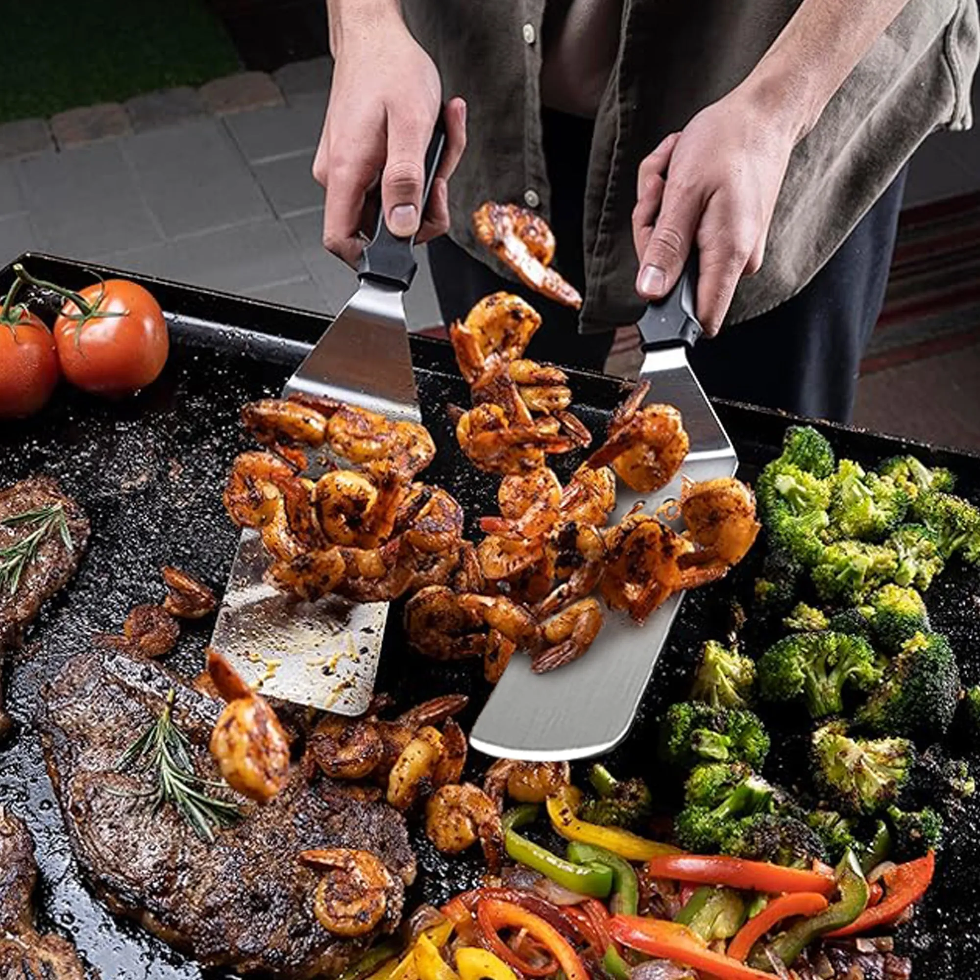 Cheer Collection 18-Piece Griddle Set  Stainless Steel BBQ Grill Tools