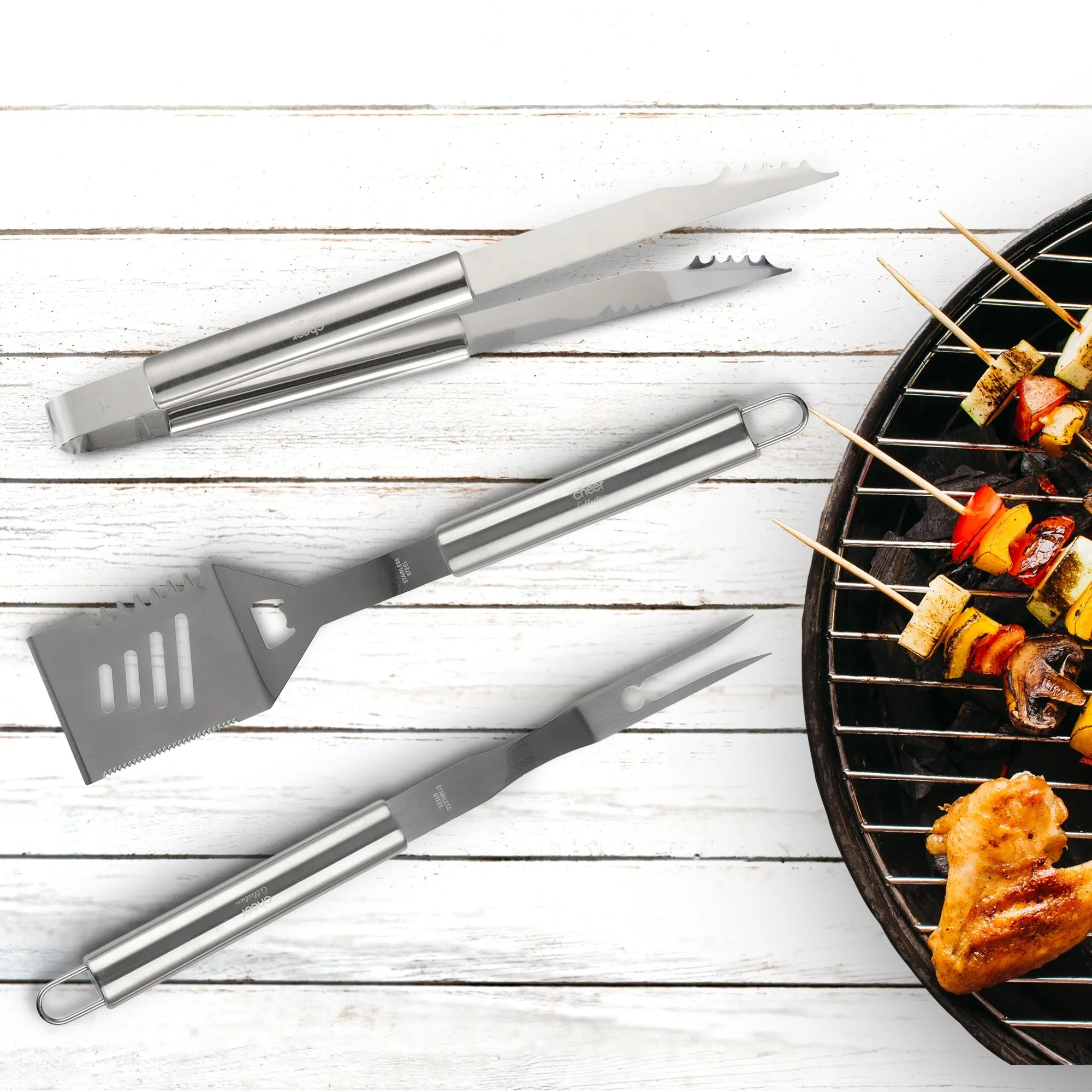 Cheer Collection 3 piece BBQ Grilling Tool Set