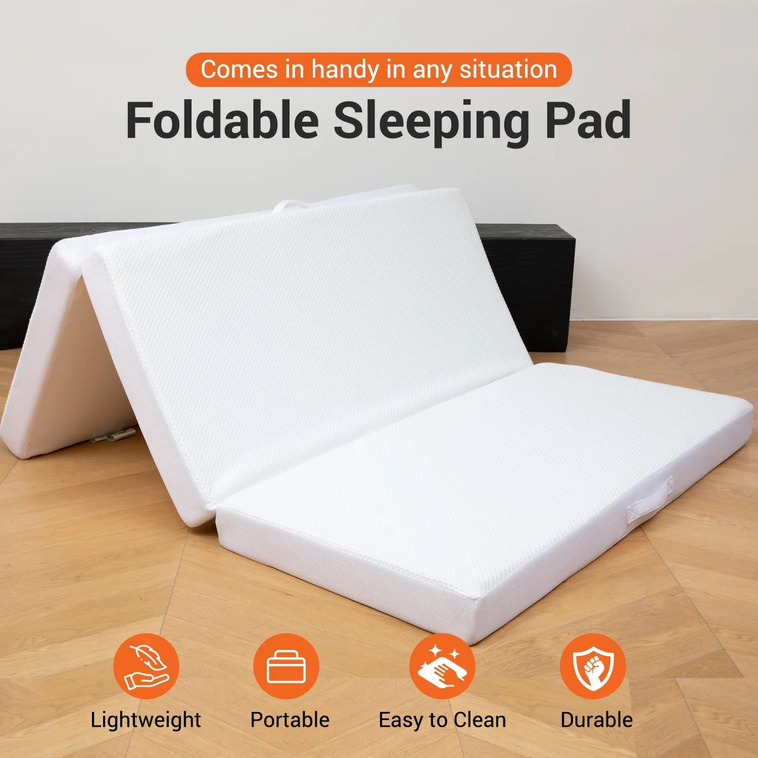 Cheer Collection 4 Folding Mattress. Tri-Fold Floor Mat for Compact Storage with Soft Bamboo Washable Cover- Foldable Sleeping Pad and Floor Mattress