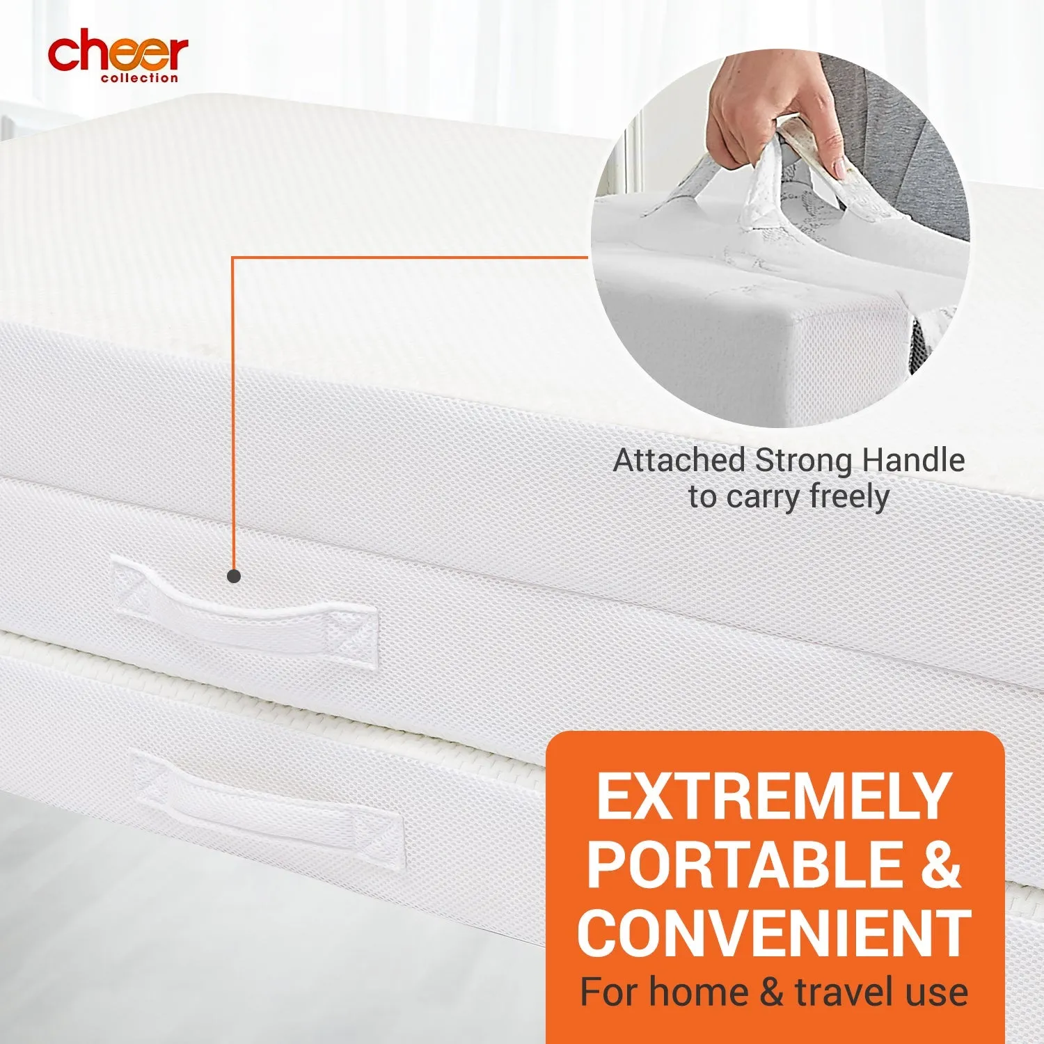 Cheer Collection 4 Folding Mattress. Tri-Fold Floor Mat for Compact Storage with Soft Bamboo Washable Cover- Foldable Sleeping Pad and Floor Mattress