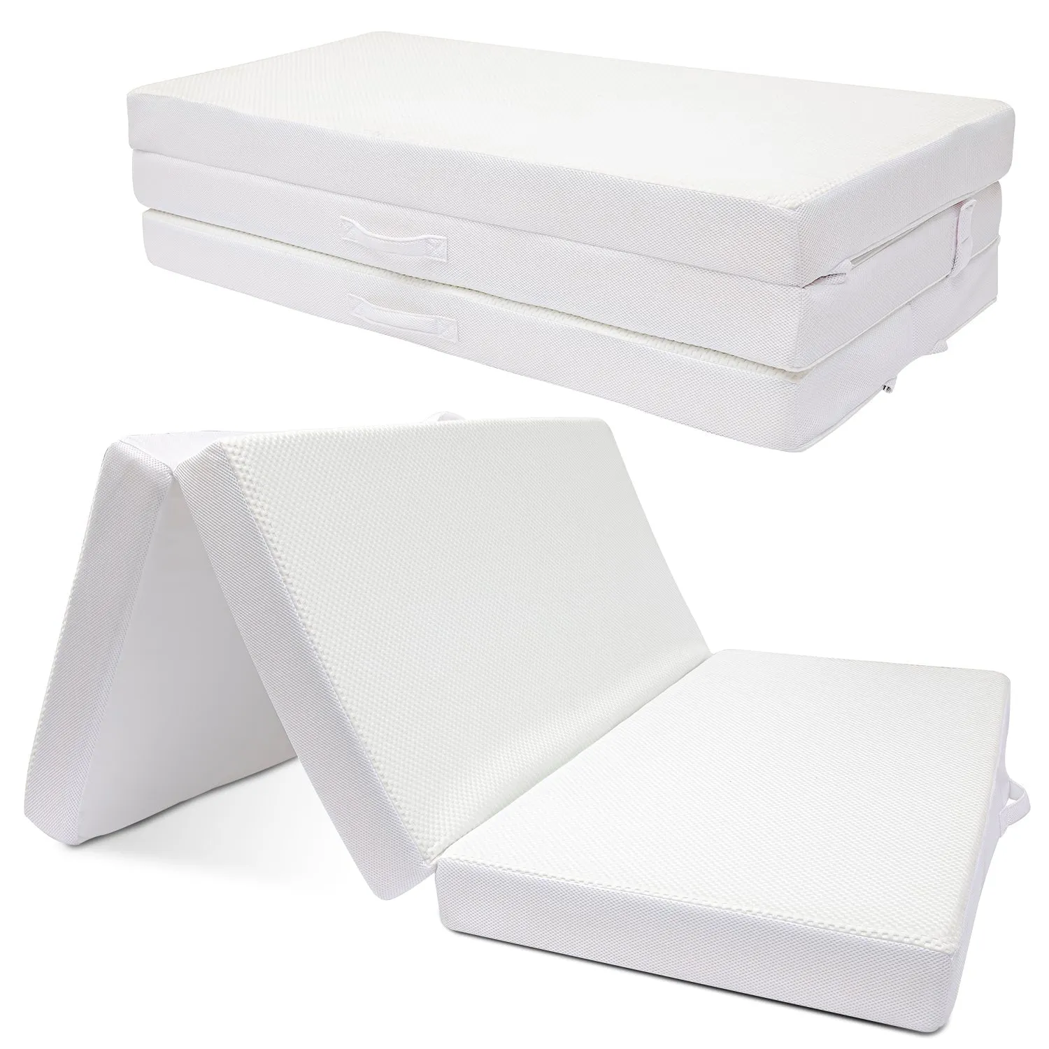 Cheer Collection 4 Folding Mattress. Tri-Fold Floor Mat for Compact Storage with Soft Bamboo Washable Cover- Foldable Sleeping Pad and Floor Mattress
