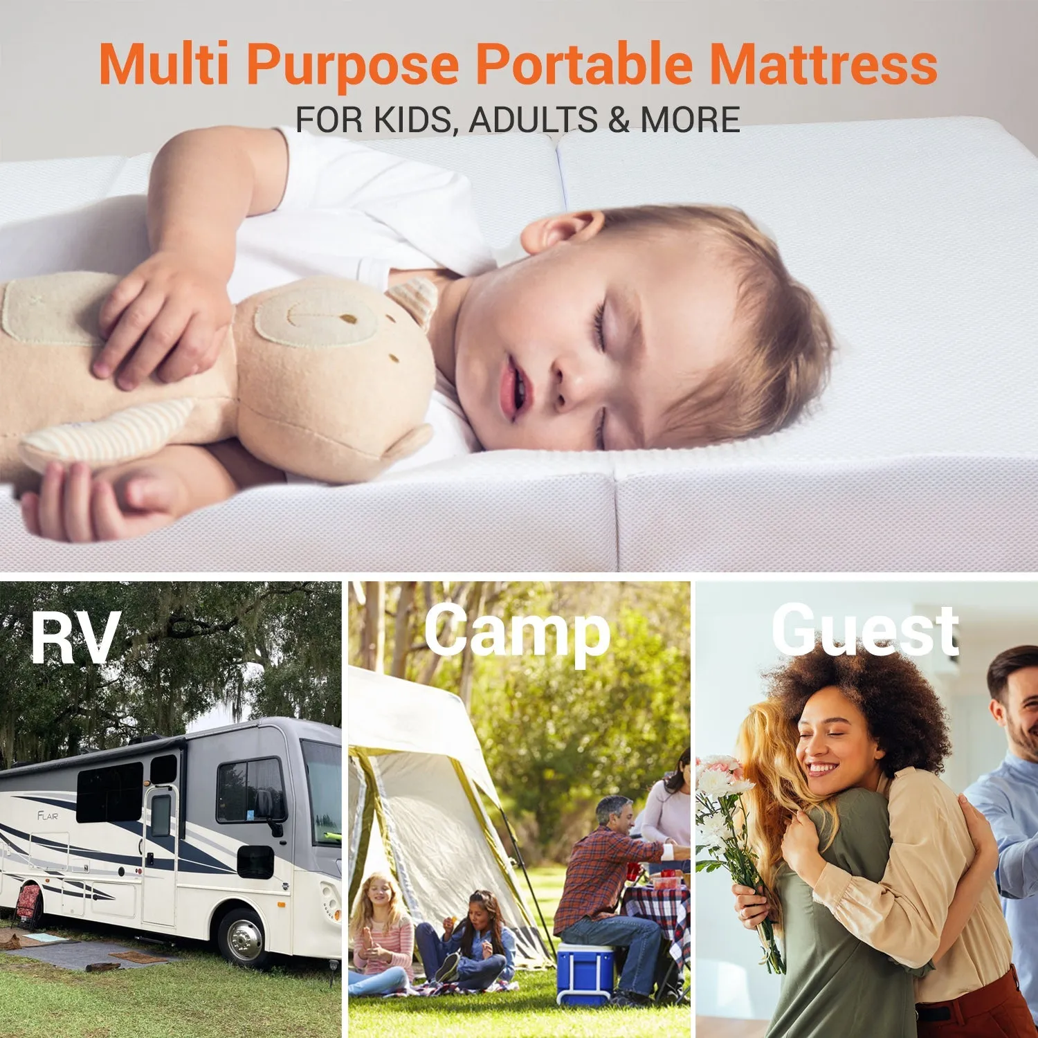 Cheer Collection 4 Folding Mattress. Tri-Fold Floor Mat for Compact Storage with Soft Bamboo Washable Cover- Foldable Sleeping Pad and Floor Mattress