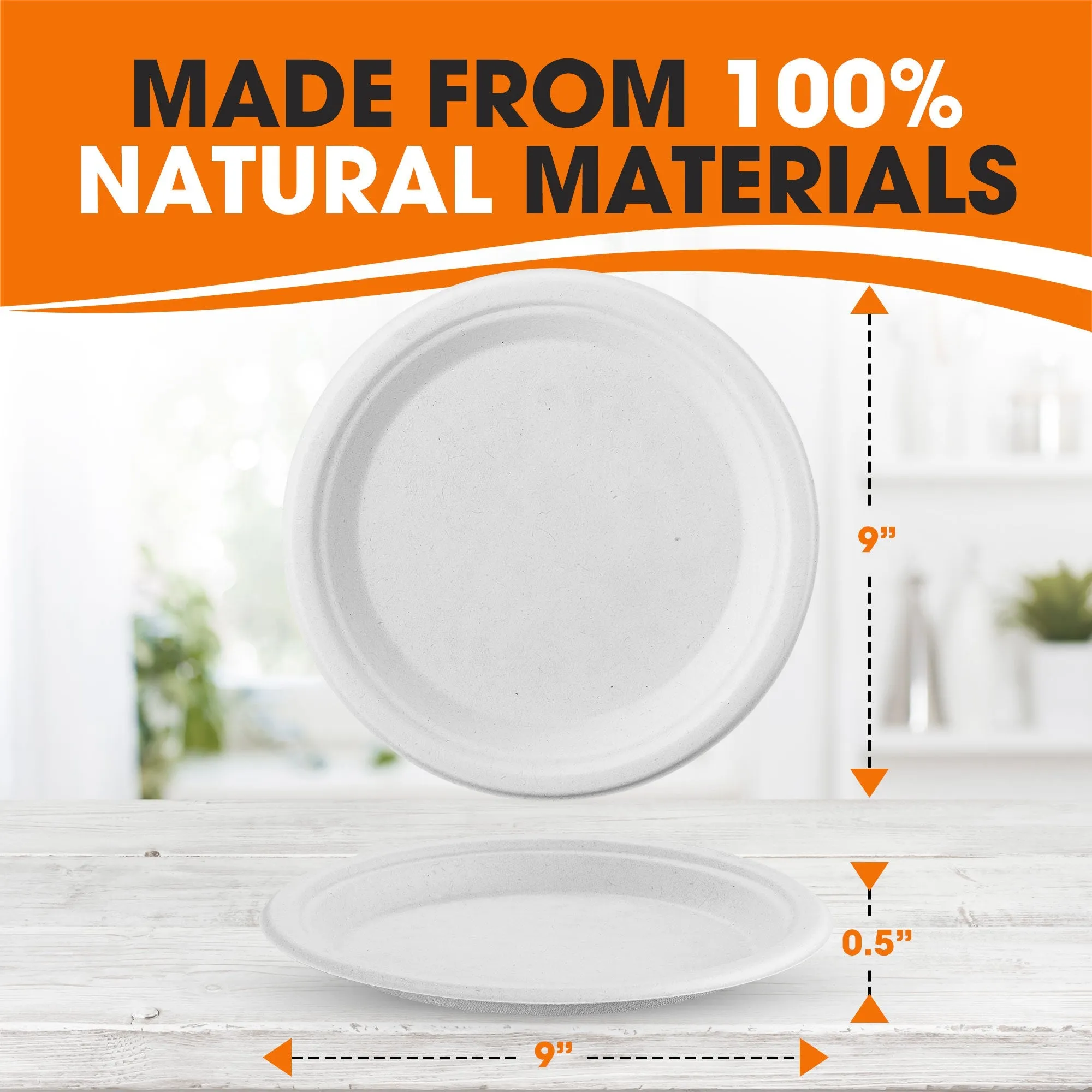 Cheer Collection 9 inch Compostable Plates - 100% Biodegradable