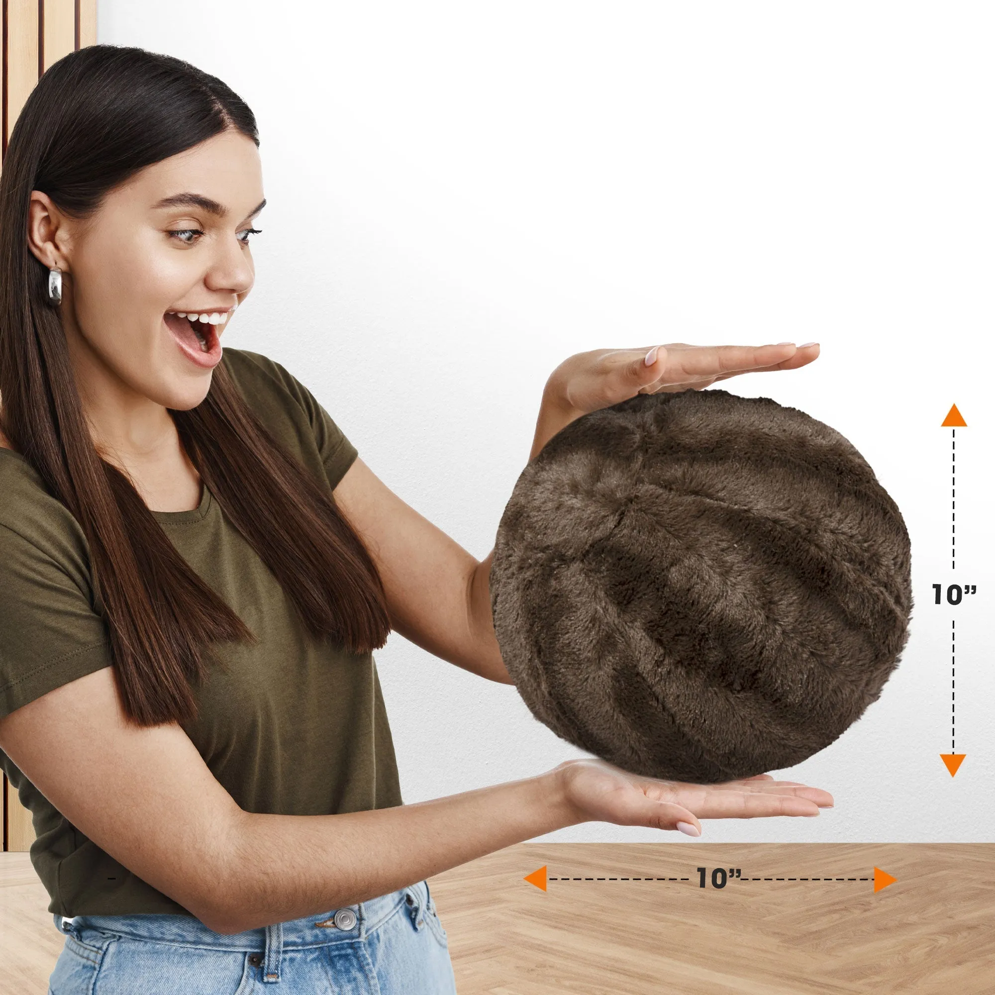 Cheer Collection Ball Throw Pillows for Living Room Decor. Decorative Pillows for Couch - Fluffy Aesthetic Cuddle Pillow with Insert - 10 Round
