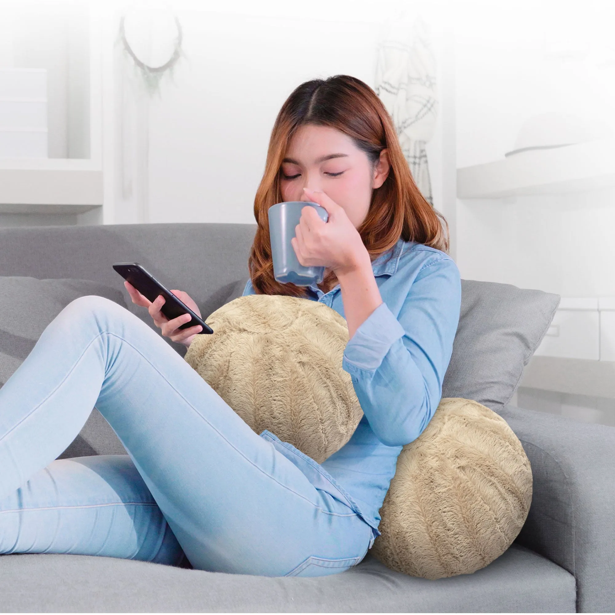 Cheer Collection Ball Throw Pillows for Living Room Decor. Decorative Pillows for Couch - Fluffy Aesthetic Cuddle Pillow with Insert - 10 Round