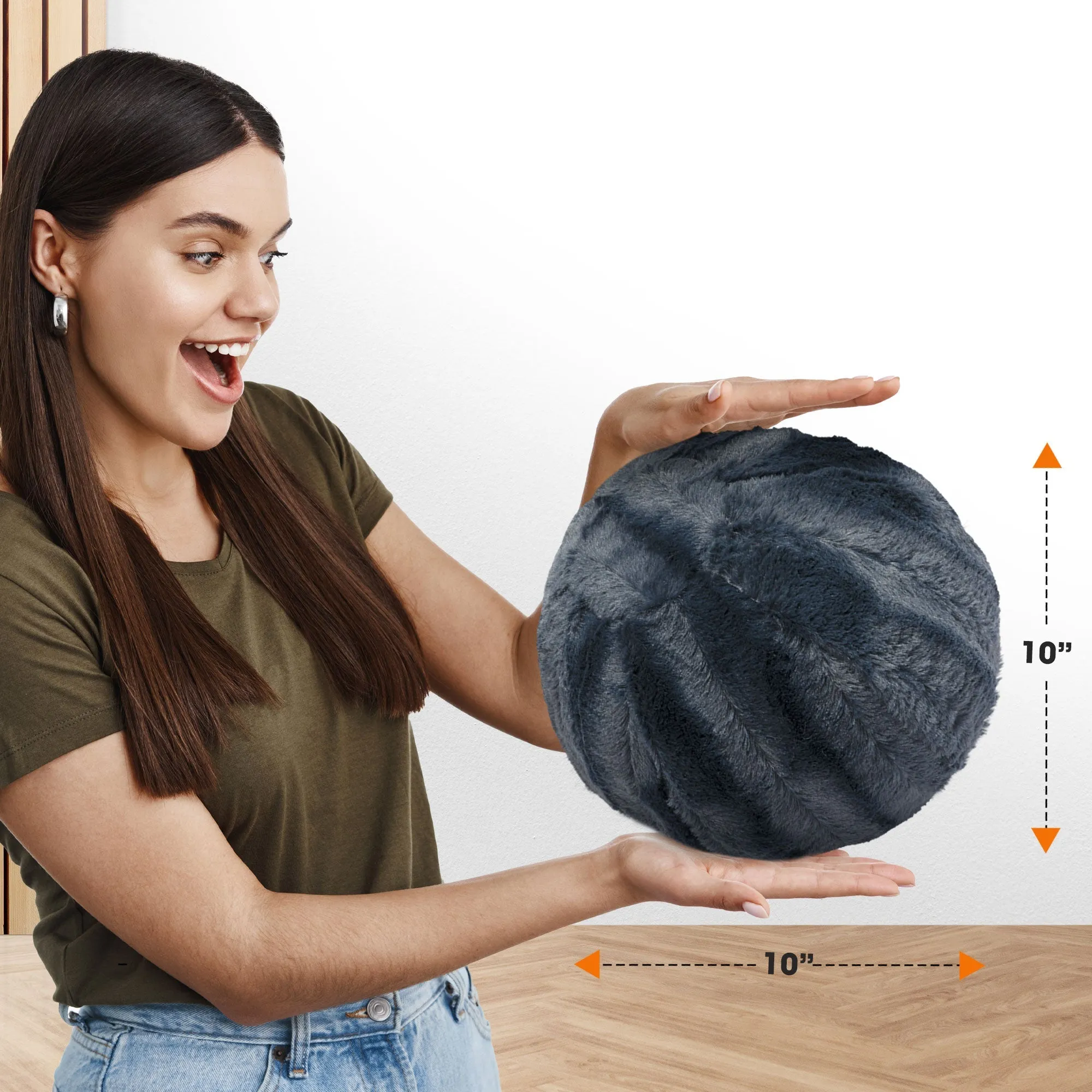 Cheer Collection Ball Throw Pillows for Living Room Decor. Decorative Pillows for Couch - Fluffy Aesthetic Cuddle Pillow with Insert - 10 Round