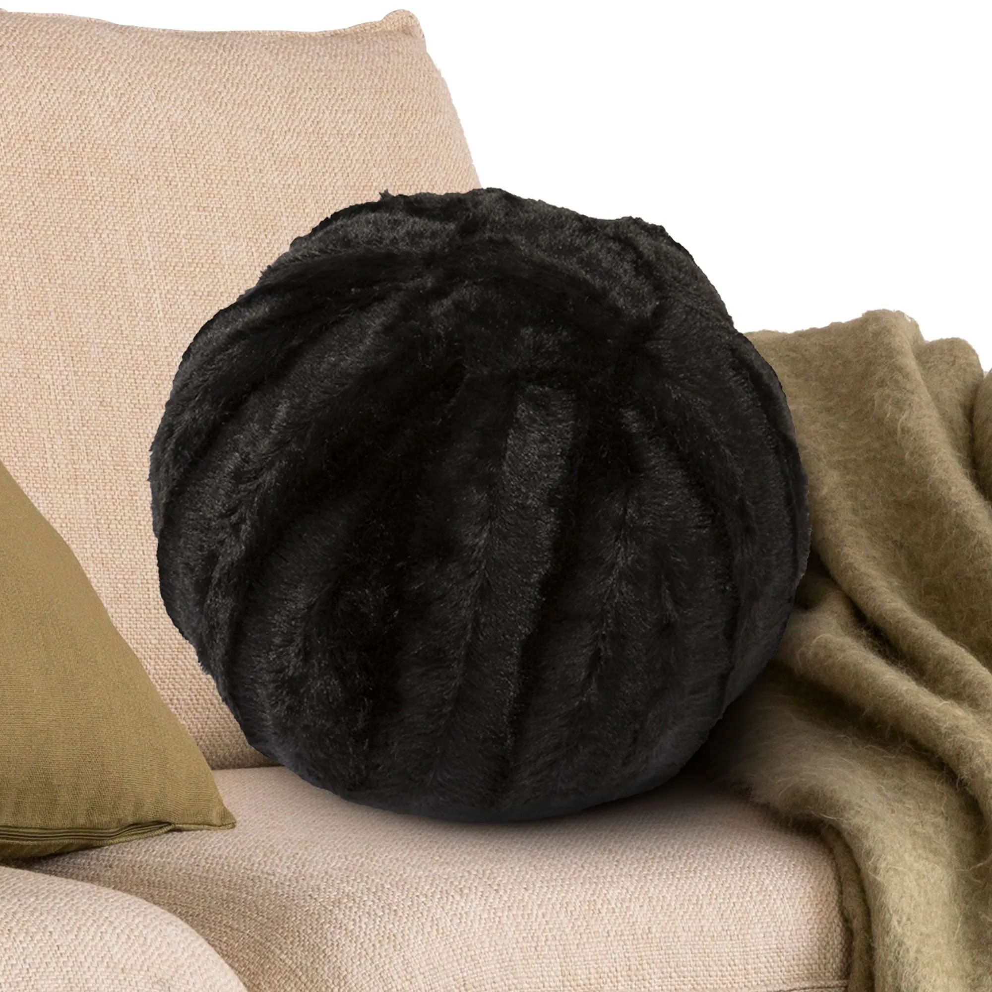 Cheer Collection Ball Throw Pillows for Living Room Decor. Decorative Pillows for Couch - Fluffy Aesthetic Cuddle Pillow with Insert - 10 Round