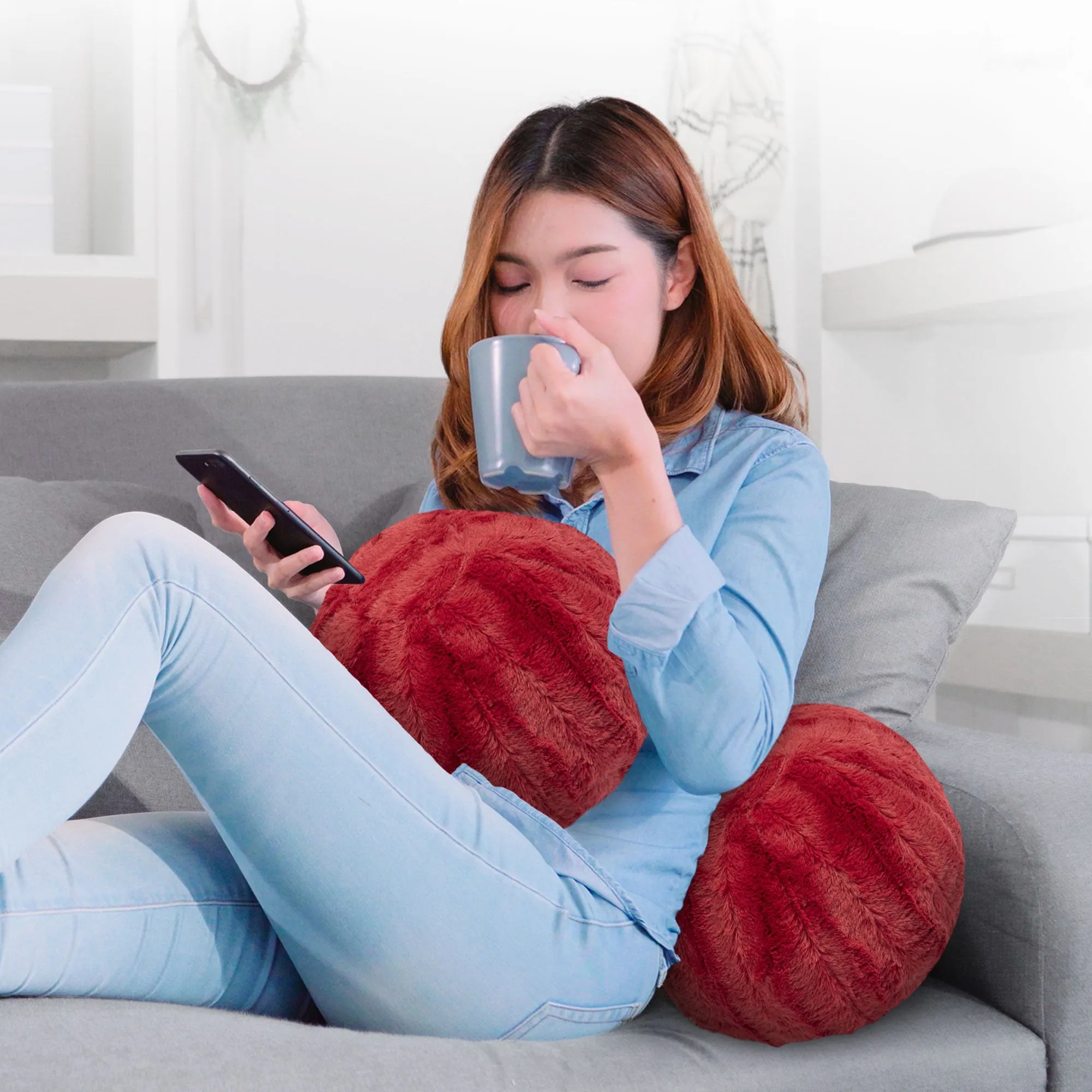Cheer Collection Ball Throw Pillows for Living Room Decor. Decorative Pillows for Couch - Fluffy Aesthetic Cuddle Pillow with Insert - 10 Round