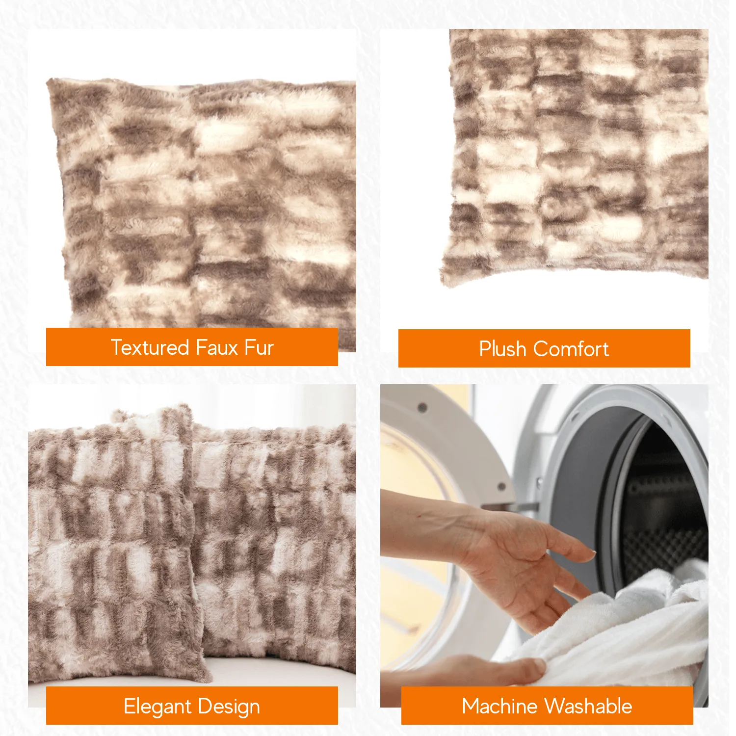 Cheer Collection Decorative Faux Fur Throw Pillow with Inserts  Luxuriously Soft Bamboo Design Accent Pillows  18 x 18 - Set of 2