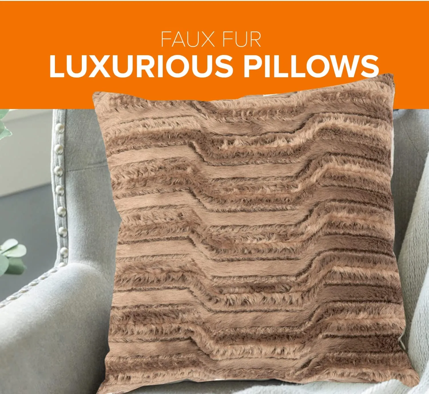 Cheer Collection Decorative Faux Fur Throw Pillow with Inserts  Luxuriously Soft Bamboo Design Accent Pillows  18 x 18 - Set of 2