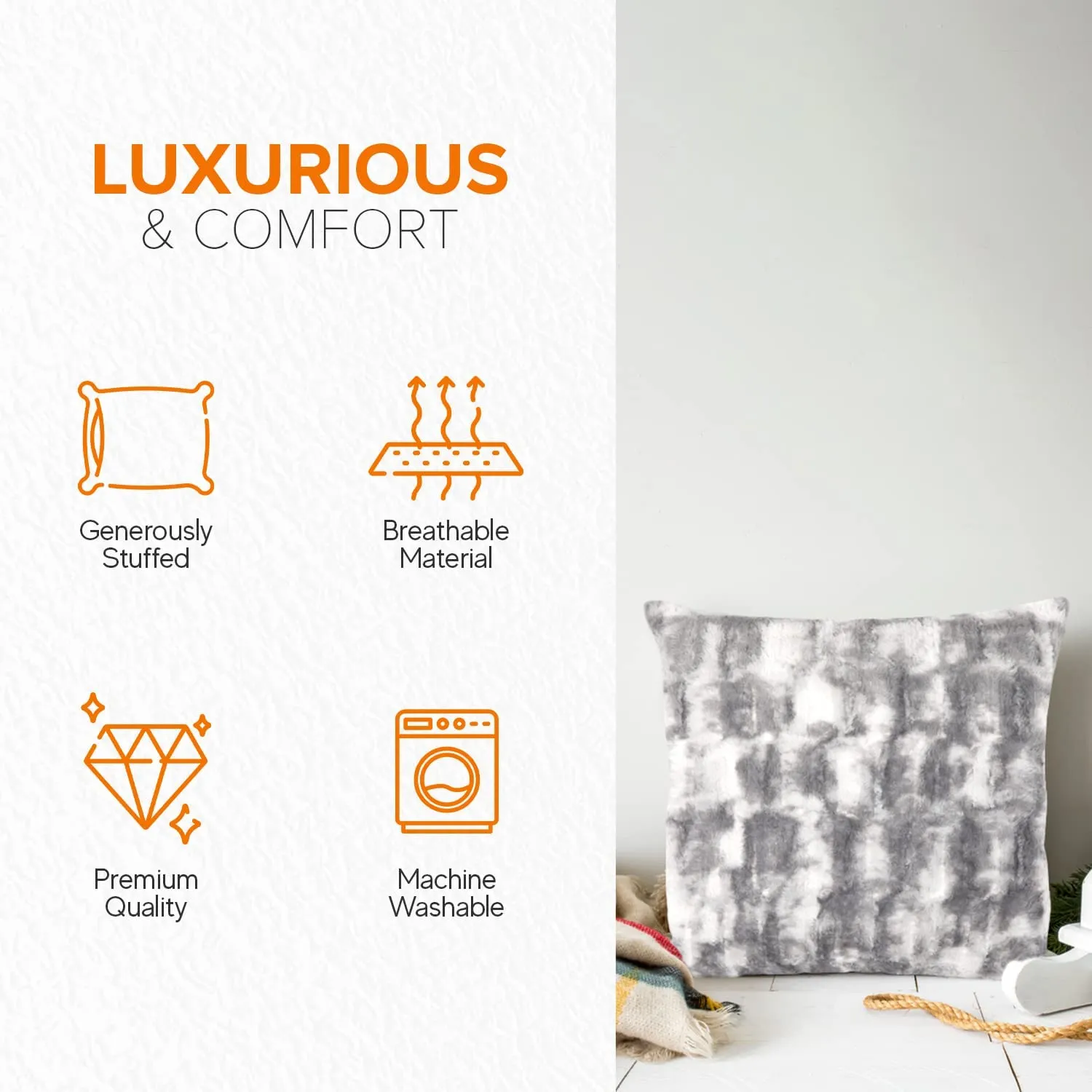 Cheer Collection Decorative Faux Fur Throw Pillow with Inserts  Luxuriously Soft Bamboo Design Accent Pillows  18 x 18 - Set of 2