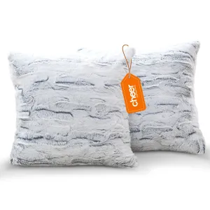 Cheer Collection Embossed Faux Fur Throw Pillows - 18 x 18 - White/Blue