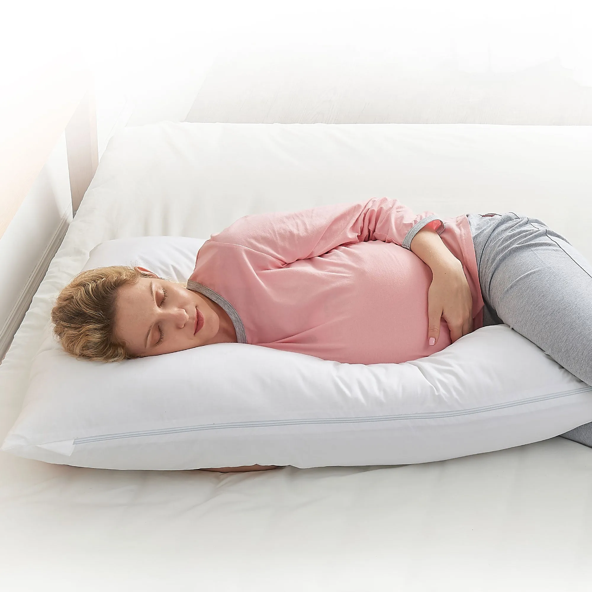 Cheer Collection Hypoallergenic Total Body L Shaped Pillow with Zippered Cover
