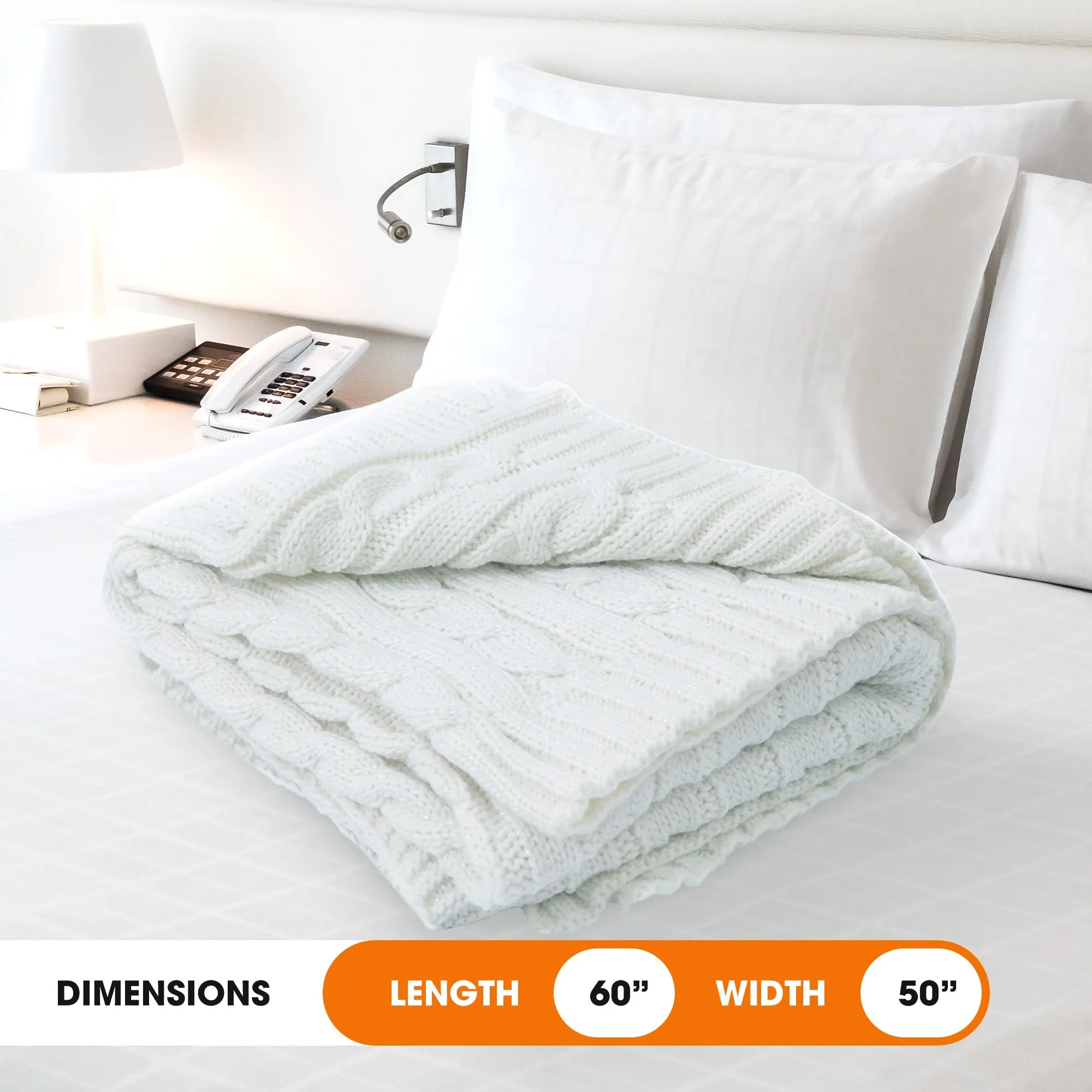 Cheer Collection Knitted Throw Blanket. Soft Cable Knit 100% Acrylic Accent Throw - Ivory. 50 x 60