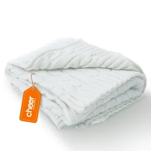 Cheer Collection Knitted Throw Blanket. Soft Cable Knit 100% Acrylic Accent Throw - Ivory. 50 x 60